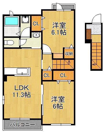 フェリオB(2LDK/2階)の間取り写真
