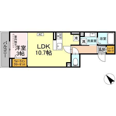 D PAINA 千年新町(1LDK/2階)の間取り写真