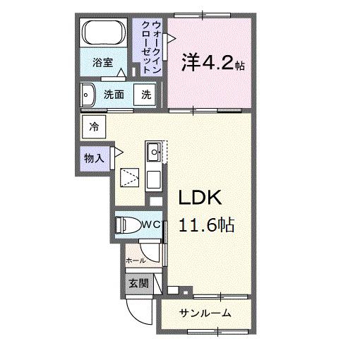 シャンテ カノンB(1LDK/1階)の間取り写真