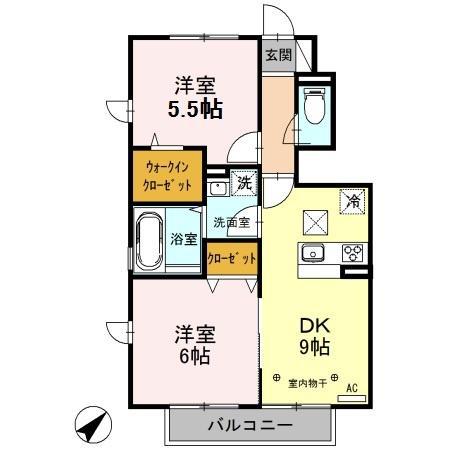 カーサ東豊田(2DK/1階)の間取り写真