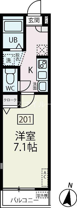 サザンコート ウエスト(1K/2階)の間取り写真