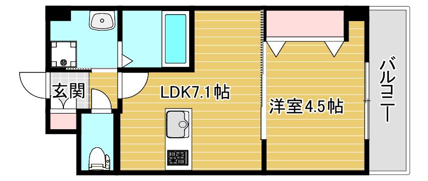 グランロード立売堀(1DK/9階)の間取り写真