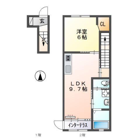 センターフィールド(1LDK/2階)の間取り写真
