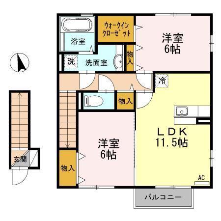SOLIELL A(2LDK/2階)の間取り写真
