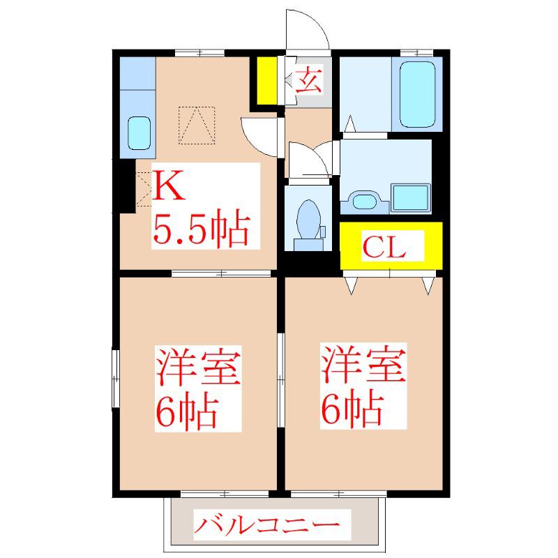 パストラーレ A棟(2K/2階)の間取り写真