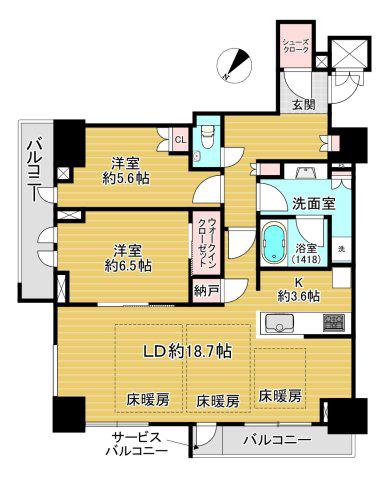 グランドメゾン上町台レジデンスタワー(2LDK/18階)の間取り写真