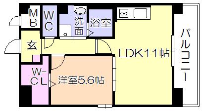 カサグランデ本町(1LDK/6階)の間取り写真