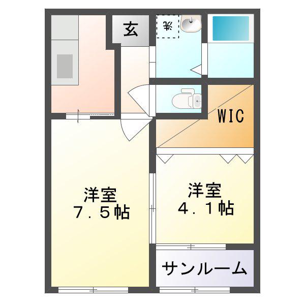 コリーヌC棟(2K/1階)の間取り写真