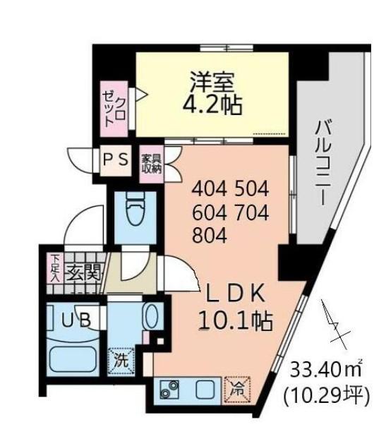 イーストサイド(1LDK/8階)の間取り写真