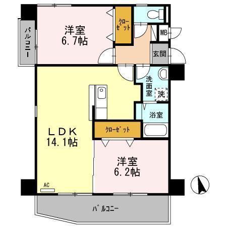 フルールアラハ(2LDK/5階)の間取り写真