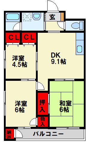 タツノ福柳木ハイツ(3LDK/5階)の間取り写真