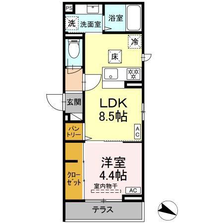 エスペリア東柏ヶ谷二丁目(1LDK/1階)の間取り写真