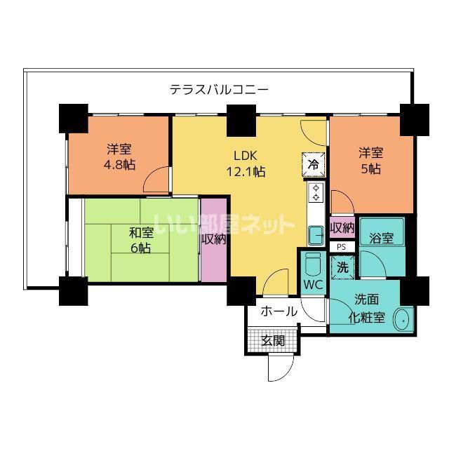 信開アーバンシティセントラル(3LDK/8階)の間取り写真