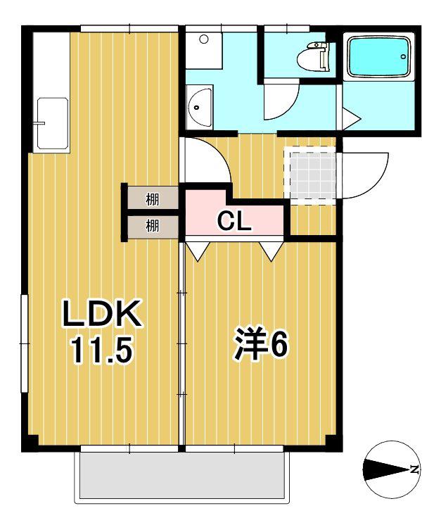 大みか祥栄マンション(1LDK/1階)の間取り写真