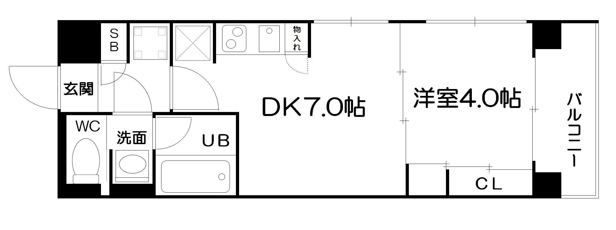ランティエ茨木大手町(1DK/4階)の間取り写真
