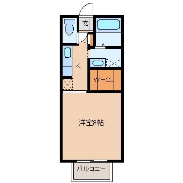 サングリーンとなみ野(1K/2階)の間取り写真