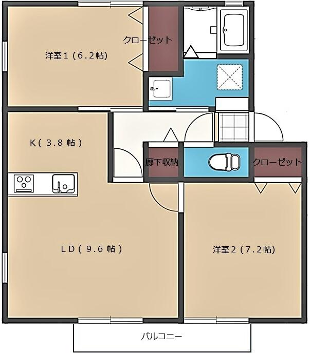サンビレッジ画図東B(2LDK/2階)の間取り写真