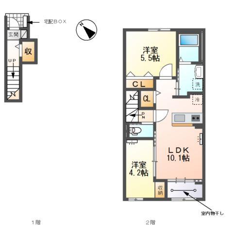アズール テトラ(2LDK/2階)の間取り写真