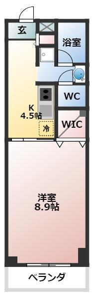 ローズパーク参番館(1K/4階)の間取り写真