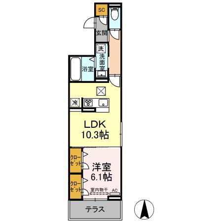 セレスティア助光 A棟(1LDK/2階)の間取り写真