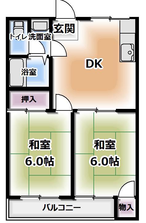 カトレヤマンション(2DK/3階)の間取り写真