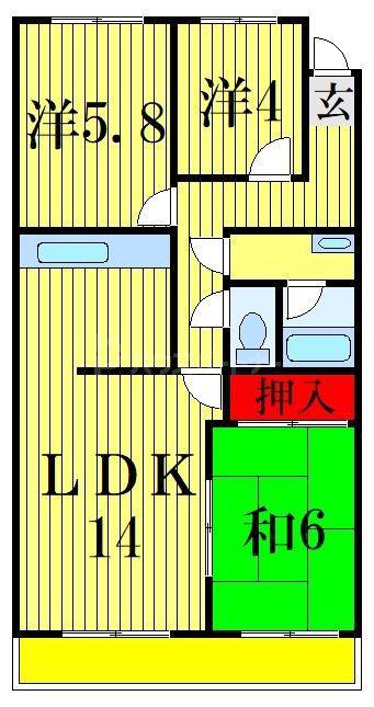 潮ハイツ(3LDK/4階)の間取り写真