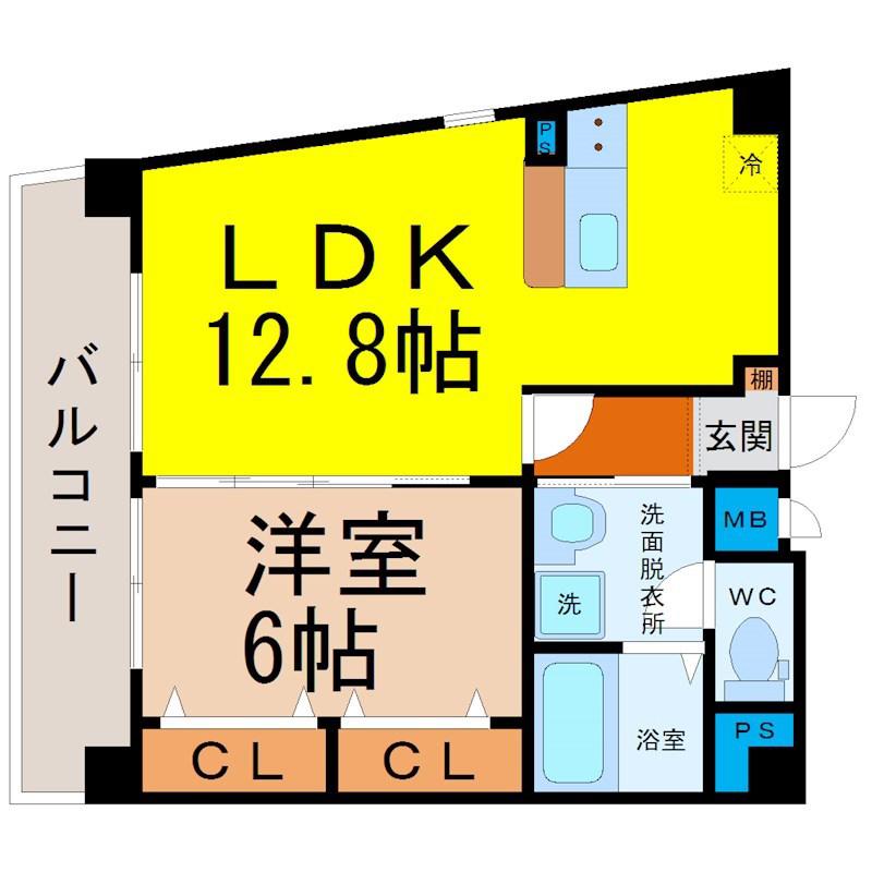 WISTERIA(1LDK/2階)の間取り写真