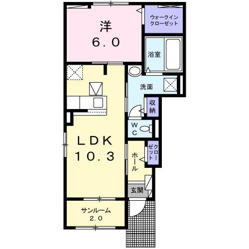 グレース ハイランド上田I(1LDK/1階)の間取り写真