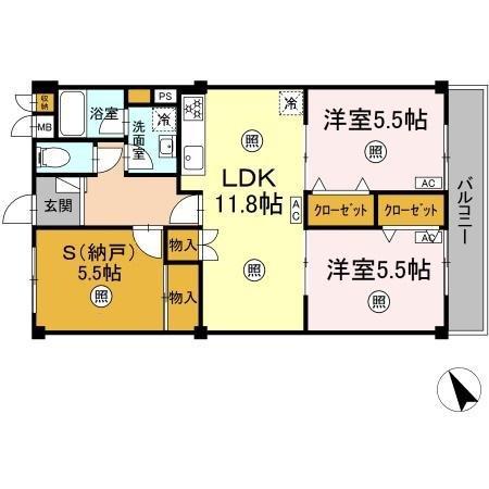 コンフォート緑井(2LDK/2階)の間取り写真