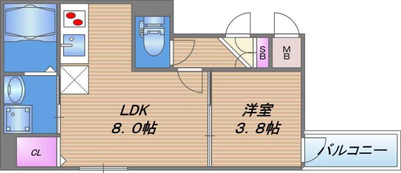 サフィールロジェ大阪城公園(1LDK/2階)の間取り写真