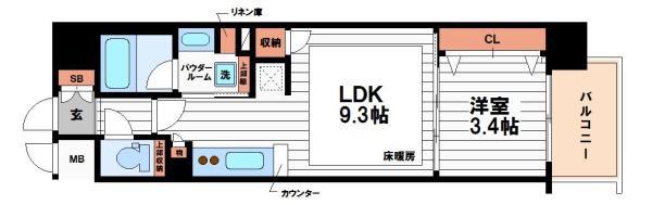 アーバネックス心斎橋イースト(1LDK/6階)の間取り写真