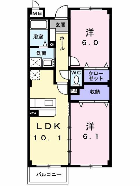 ルネサンス サルタB(2LDK/3階)の間取り写真
