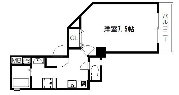 ラパス高辻(1K/2階)の間取り写真