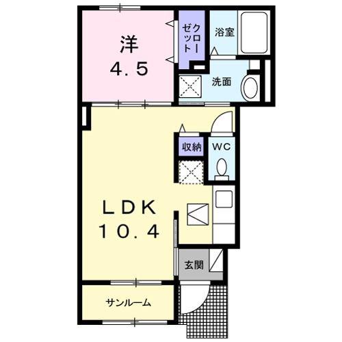 ステラ玉湯(1LDK/1階)の間取り写真