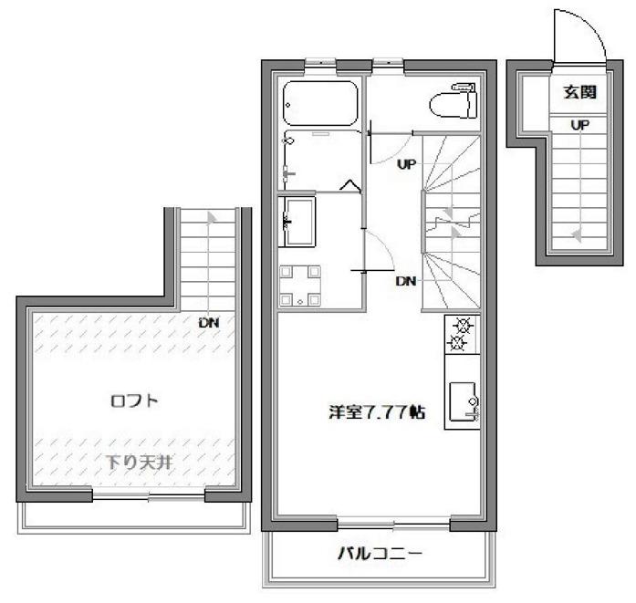 グランツ武蔵関(ワンルーム/2階)の間取り写真