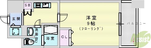 プラウドフラット新大阪(1K/11階)の間取り写真