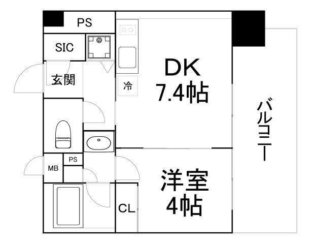 ジオエント梅田北リバーフロント(1DK/13階)の間取り写真