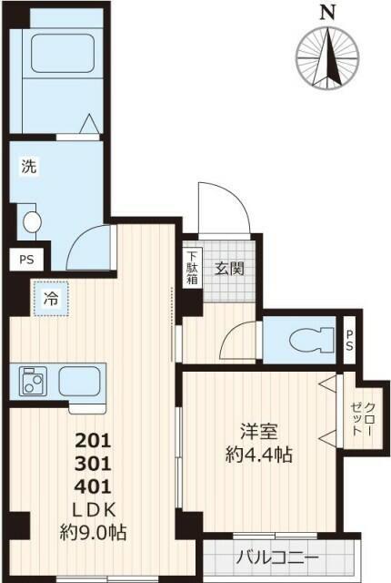 ソレイユ新大橋(1LDK/3階)の間取り写真