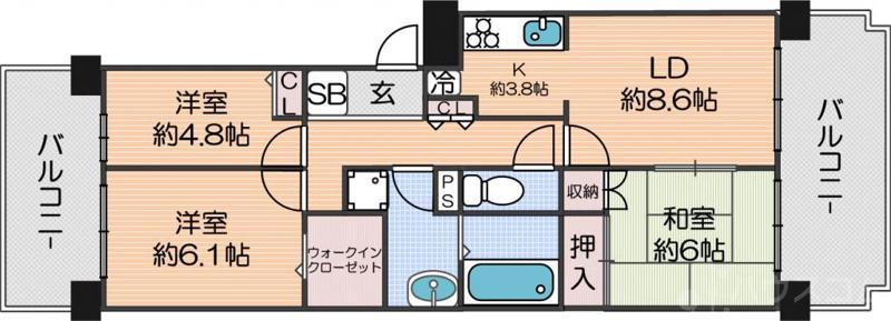 朝日プラザ住之江公園II(3LDK/8階)の間取り写真