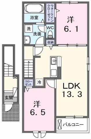 ラ・フルール(2LDK/2階)の間取り写真