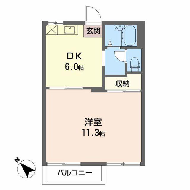 ハイツサンシャイン N棟(1DK/2階)の間取り写真