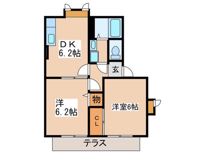 ピースフル・B(2DK/1階)の間取り写真