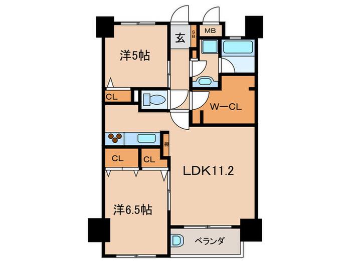 セレッソコート住吉川公園(2LDK/5階)の間取り写真