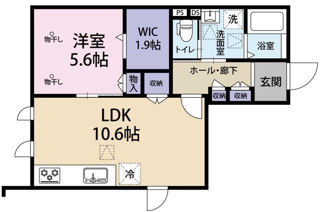 ベルン祐天寺(1LDK/1階)の間取り写真