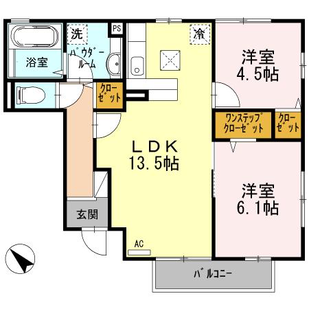 ヴィラ桜木 B棟(2LDK/1階)の間取り写真