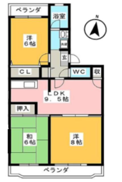 志陽ハイツ青木(3LDK/4階)の間取り写真