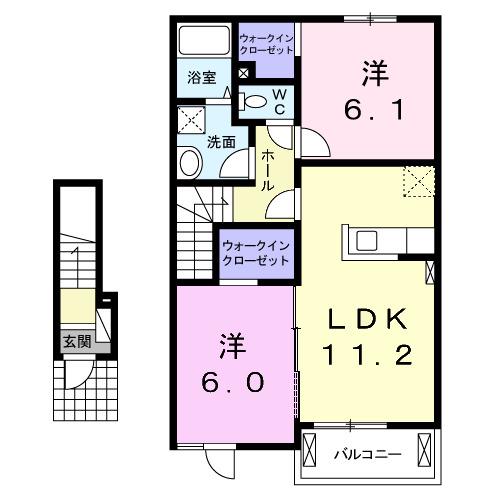 ウエストリバ-(2LDK/2階)の間取り写真
