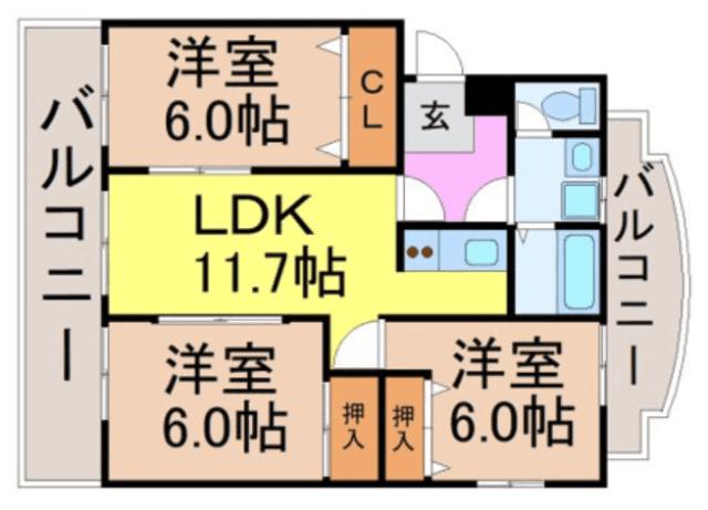 グランデ三番町(3LDK/2階)の間取り写真