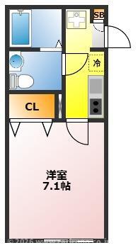 CALME川越(1K/1階)の間取り写真