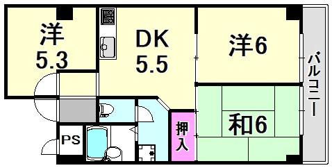 アネックス武庫之荘(3DK/2階)の間取り写真